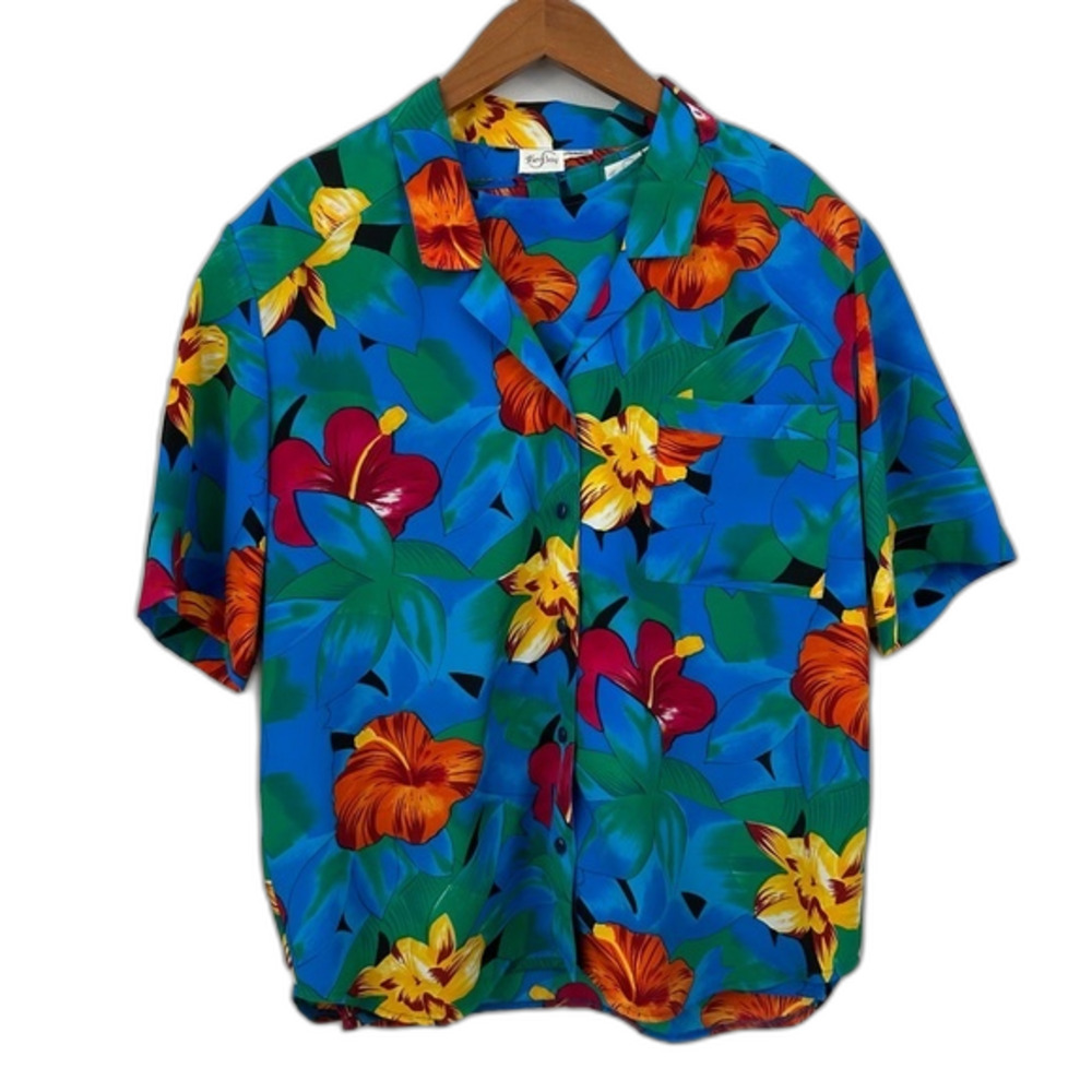 TanJay Two Piece Set Floral Short Sleeve & Button-Up Size 18 Hawaiian Vacation